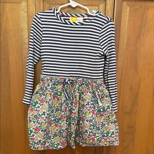 Mini Boden dress! Blue and white stripes with floral bottom. 4-5